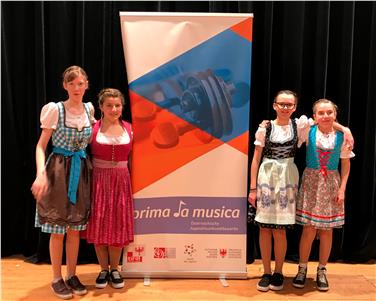 Top-Bewertungen für den musikalischen Nachwuchs aus Südtirol: Im Bild Le Jesuni, Klarinettenensemble der Musikschule Lana/Ulten/Nonsberg mit Lea Matscher, Nives Liguori, Sofia Laimer und Julia Erlacher. Foto: LPA/Christian Laimer