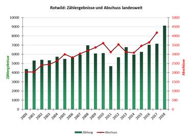 Rotwild: Zählergebnisse und Abschuss landesweit