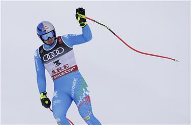 Dominik Paris im Ziel nach seinem "goldenen" Super-G-Lauf in Are - Foto: LPA