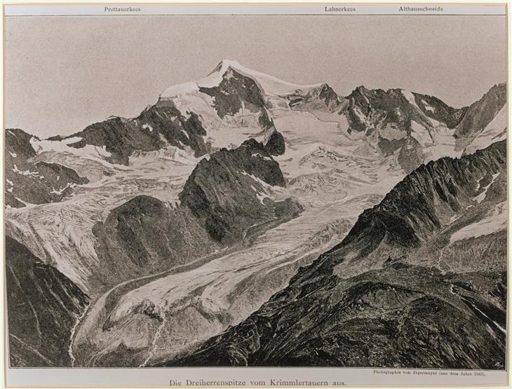 Dreiherrenspitze mit Prettau und Äußerem Lahner-Kees 1863. Foto: Jagermayer