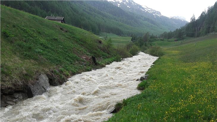 Zahlreiche Bäche - im Bild der Schnalserbach - führen derzeit ausnehmend viel Wasser. Foto: Hydrographisches Amt in der Agentur für Bevölkerungsschutz