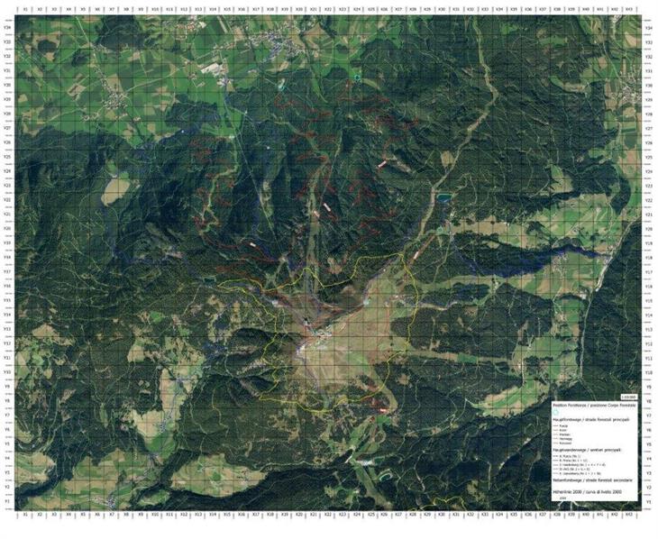 Karte Kronplatz: Die gelbe Linie markiert die Zone oberhalb 2000 Metern Meereshöhe mit erhöhten Sicherheitsvorschriften (Quelle LPA)