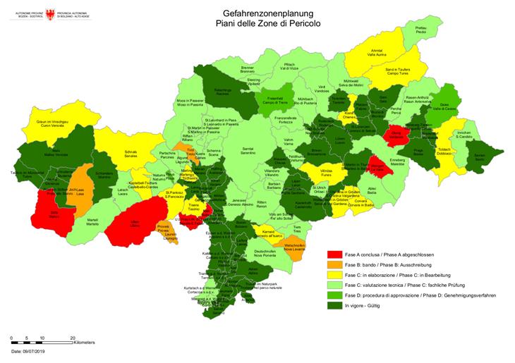 Gefahrenzonenplanung: Stand der Umsetzung in den Südtiroler Gemeinden