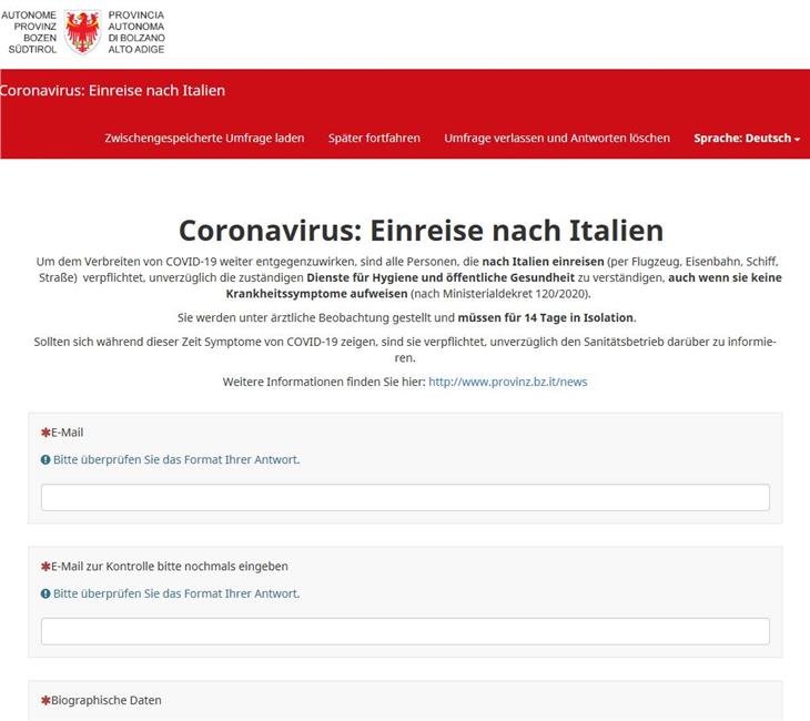 Die verpflichtende Online-Meldung bei Einreise nach Italien ist jetzt schnell und einfach online möglich.