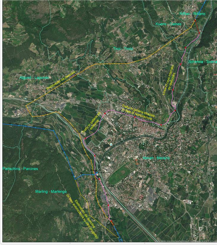 Betroffen ist die Hochspannungsfreileitung vom Masten Nr. 154 der Linie St. Leonhard-Marling, in der Gemeinde Riffian, bis zum Masten Nr. 231 der Linie Marling-Mezzocorona, in der Gemeinde Marling. (Foto: Terna AG)