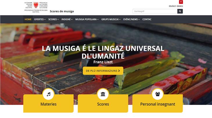 Den preisgekrönten Webauftritt aller Südtiroler Musikschulen gibt es nun auch auf Ladinisch. (Foto: LPA/screenshot)