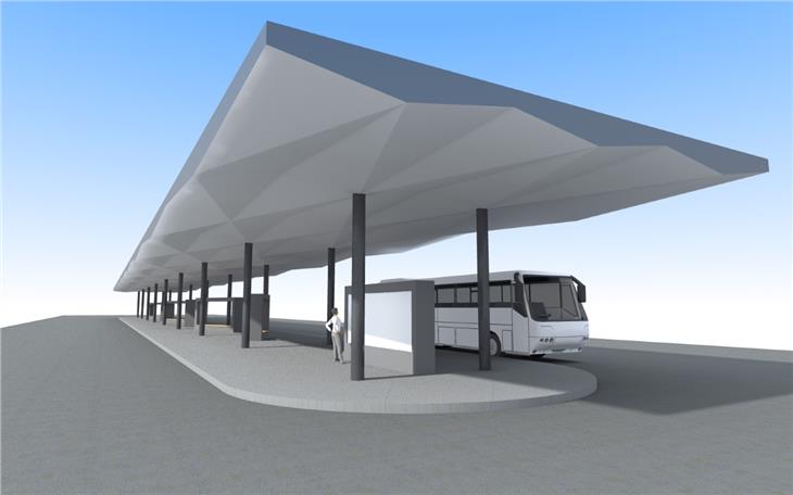 Schon bald soll der Bahnhof Bruneck ein moderner Mobilitätsknotenpunkt sein, der verschiedenste Mobilitätsmittel nutzerfreundlich vernetzt. (Rendering: STA)