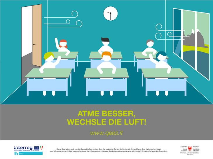 Das Poster der Sensibilisierungskampagne "Atme besser, wechsle die Luft!" der Landesagentur für Umwelt und Klimaschutz