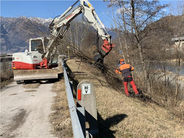 Nach einem genau definierten Pflegeplan werden regelmäßig Arbeiten an der Vegetation entlang der Flussläufe durchgeführt, um auch den Hochwasserschutz zu verbessern. (Foto: Amt für Wildbachverbauung Süd)