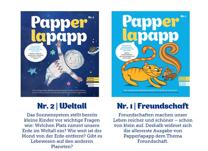 Zwei Nummern der Bilderbuchzeitschrift Papperlapapp