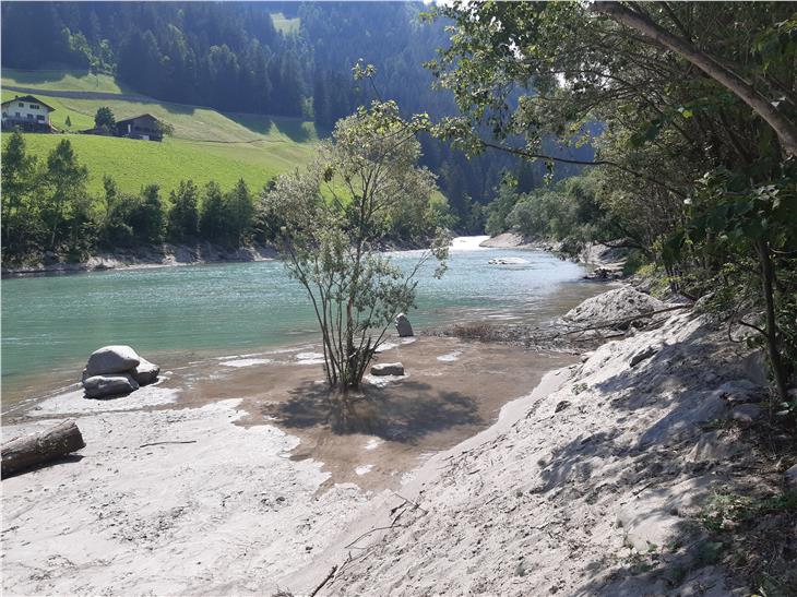 In und an der Passer bei Gomion hat die Wildbachverbauung das Geschiebematerial geräumt und so die Hochwassersicherheit erhöht sowie den Bereich ökologisch aufgewertet. (Foto: LPA/Amt Wildbachverbauung West)