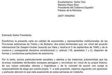Brief an Regierungschef Mariano Rajoy im Original