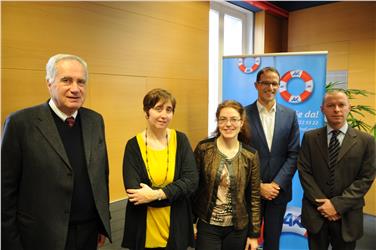 Die Referenten der heutigen Tagung: Gianfranco Cerea, Silvia Vogliotti, Judith Müller, Domenico Rief sowie Christoph von Ach - Foto: AK Tirol