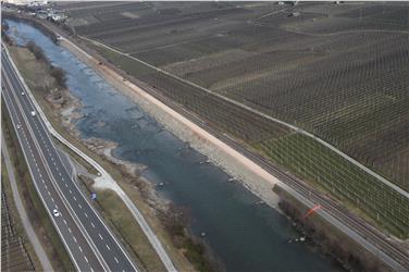 Während der Bauarbeiten wird der Radweg zwischen Bozen und Meran gesperrt. Foto: LPA/Amt für Wildbach- und Lawinenverbauung Süd