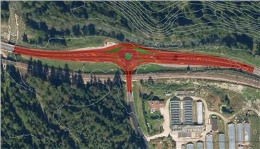 Pustertal: Ein neuer Kreisverkehr soll Abzweigen nach Prags erleichtern, im Bild der geplante Kreuzungsverlauf