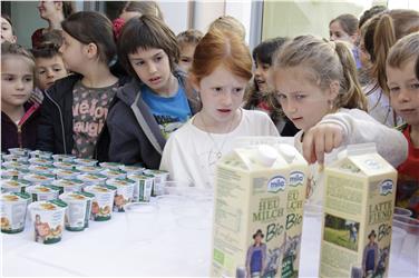Woher kommt diese Milch? In der Grundschule Siebeneich ist heute das Schulmilchprojekt angelaufen. Foto: LPA/Maja Clara