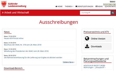 Screenshot der neuen Webseite Ausschreibungen./Foto LPA