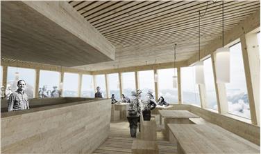 Il rendering interno del nuovo rifugio presso il Sasso Nero