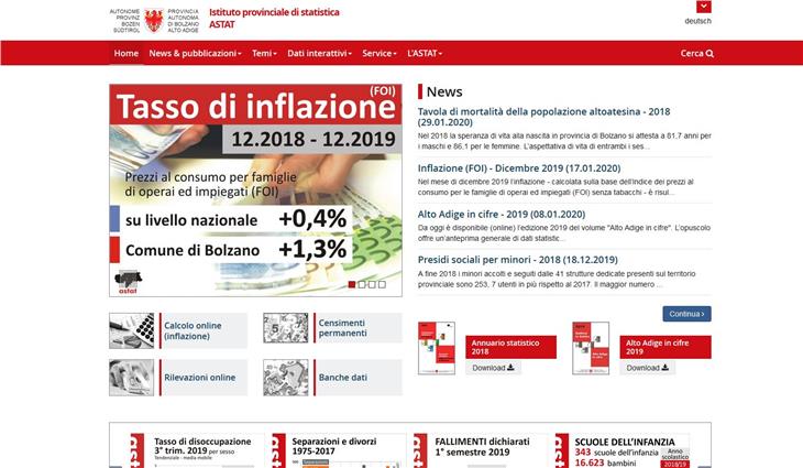 L'homepage dell'Istituto provinciale di statistica ASTAT