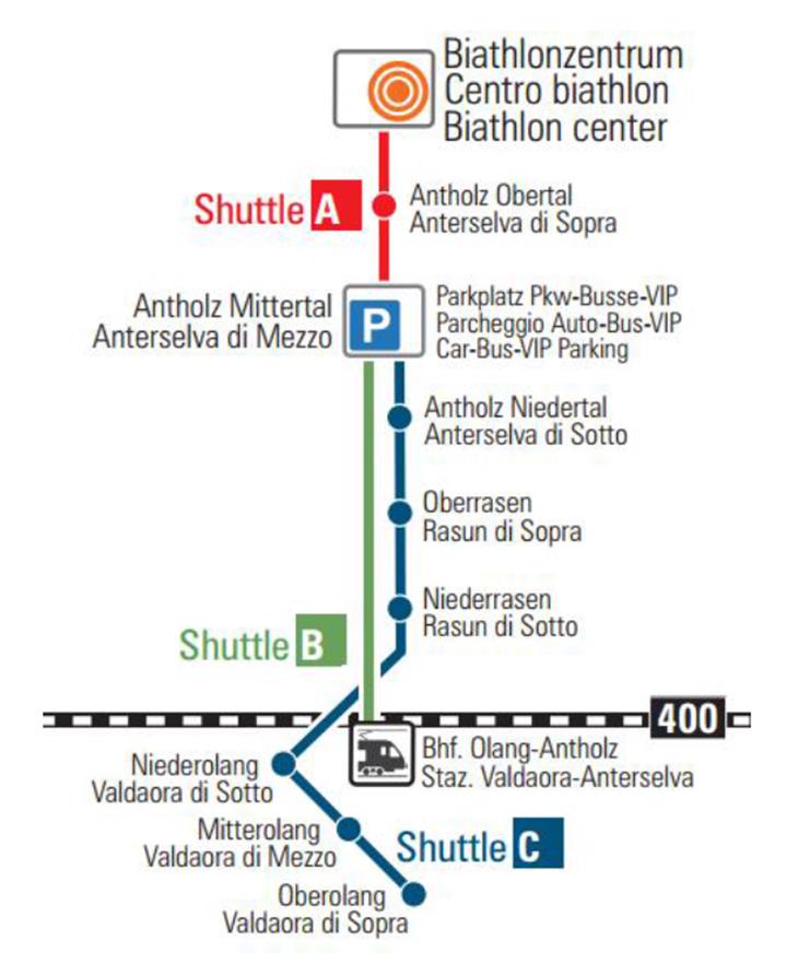 La mappa della mobilità in occasione dei Campionati del Mondo di biathlon ad Anterselva. (Foto: STA)
