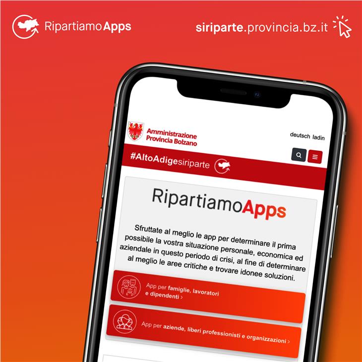 RipartiamoApps sono applicazioni realizzate su incarico della Giunta provinciale quale orientamento nella gestione finanziaria per famiglie e imprese per meglio fronteggiare il post lockdown. (Foto: ASP)