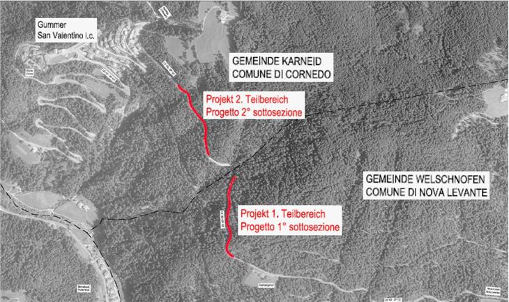 La strada provinciale SP 132 fra le località San Valentino in Campo e Nova Levante nel comune di Nova Levante sarà ampliata di circa 700 metri in due tratti. (Dipartimento mobilità)