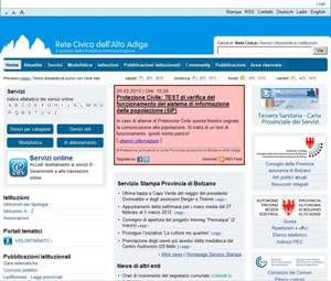 L'esempio sulla Rete civica della finestra informativa della Protezione civile in caso di emergenza
