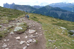 Risanamento della rete di sentieri sulla Rasciesa nel Parco naturale Puez-Odle nel 2011.