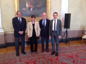 Da sinistra: il presidente del Comitato promotore Cipolletta, la presidente del Friuli Serracchiani, il sindaco di Venezia Orsoni e il vicepresidente Tommasini
