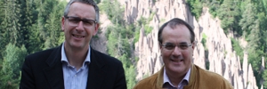 Inaugurate terrazze panoramiche sulle Piramidi di terra del Renon: l'assessore Pichler Rolle (dx) con il sindaco di Renon Paul Lintner.