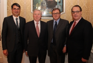 Incontro sul BBT: il presidente designato Arno Kompatscher, il coordinatore UE Pat Cox, l'assessore trentino Mauro Gilmozzi e quello altoatesino Elmar Pichler Rolle