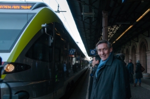 Widmann pronto a testare il nuovo treno FLIRT sul binario 1 della stazione di Bolzano