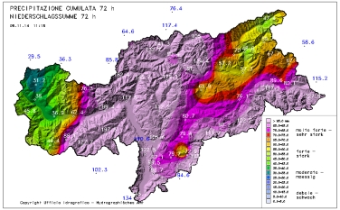 Le precipitazioni delle ultime 72 ore (Servizio meteo)