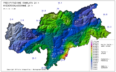 Le precipitazioni delle ultime 24 ore (Ufficio idrografico provinciale)