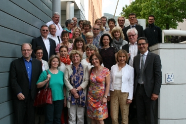La delegazione bavarese in visita all'Intendenza scolastica tedesca a Bolzano, con il presidente Kompatscher e l'intendente Peter Höllrigl (Foto USP/Taschler)