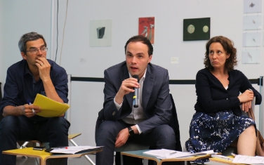 L'assessore Achammer nell'incontro con gli operatori culturali al Museion (Foto USP/Pattis)