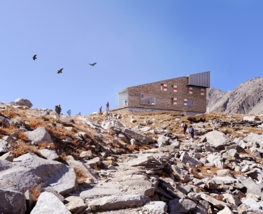 Così apparirà l'edificio del Rifugio Ponte di Ghiaccio/Edelrauthütte nella sua nuova veste (Foto: Modus architects)