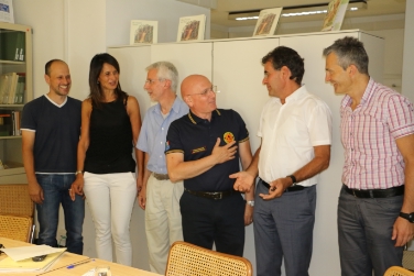 Si sono informati su raccolta e gestiode dei dati: (da sx) Gruber, Ellecosta, il coordinatore e il responsabile della Protezione Civile del Veneto, De Zorzi e Tonellato, il dir. Rip. e Uff., Profanter e Unterthiner