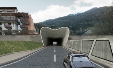 Svincolo centrale della Circonvallazione di Bressanone: il rendering del portale lato via Dante (USP/Ripartizione Infrastrutture)