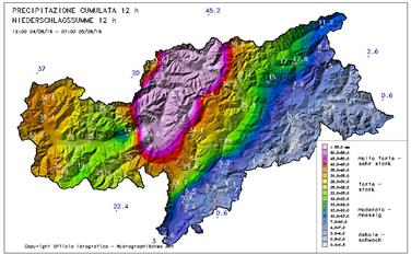 Maltempo in Alto Adige: la cartina con le precipitazioni delle ultime ore