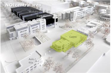 Il rendering del nascente Parco tecnologico NOI di Bolzano Sud