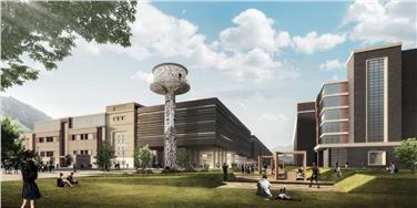 Il rendering del parco tecnologico di Bolzano: sarà servito da una linea di autobus ad emissioni zero
