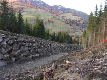 I due sbarramenti a protezione del nucelo abitato Pecei sopra Campill-Longiarù a S.Martino in Badia (Foto: USP/Ufficio Sistemazione Bacini montani est)