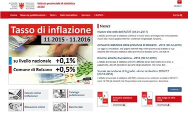 La homepage del nuovo portale astat.provincia.bz.it