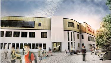 L’edificio esistente del centro scolastico sarà innalzato di un piano con una struttura in legno e l’interno del fabbricato sarà completamente ristrutturato (Foto: Ripartizione Edilizia e Servizio tecnico)