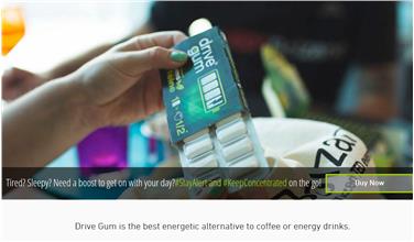 La homepage di Drive Gum, la gomma da masticare alla caffeina e guaranà