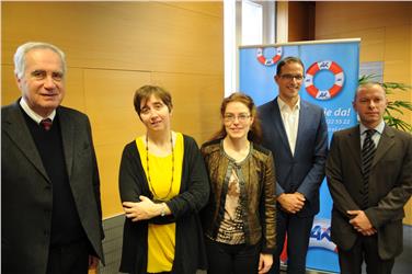 Convegno dell'Euregio sulla sicurezza sociale. Nella foto da sin. Gianfranco Cerea, Silvia Vogliotti, Judith Müller, Domenico Rief e   Christoph von Ach.